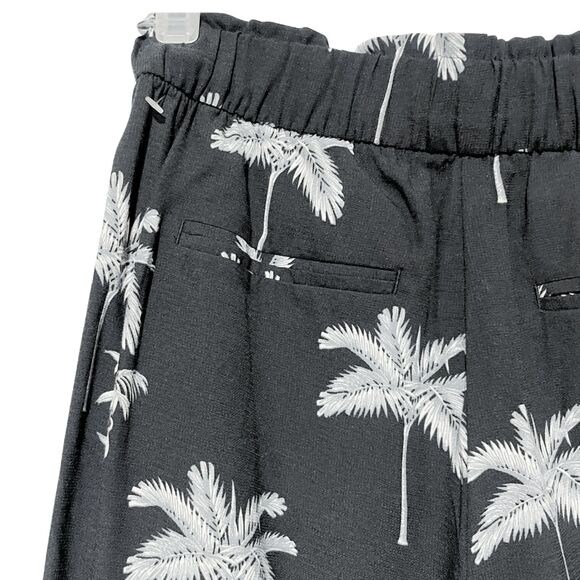 New Ann Taylor Black Palm Tree Print Wide Leg Pull On Trousers - Picture 7 of 12